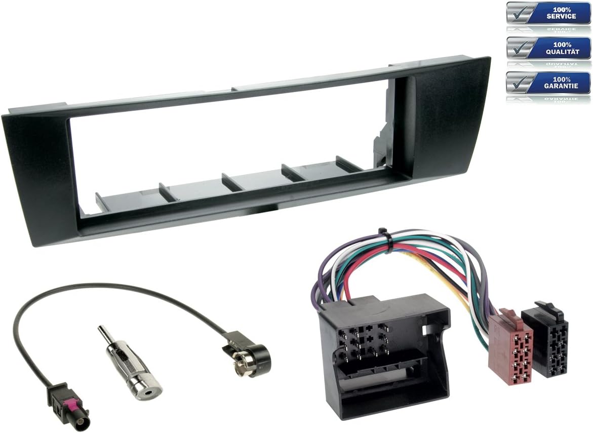 NIQ 1-DIN Radio Installation Complete Set, Compatible with BMW 1/3 Series (Type E87, Type E90–93), Black