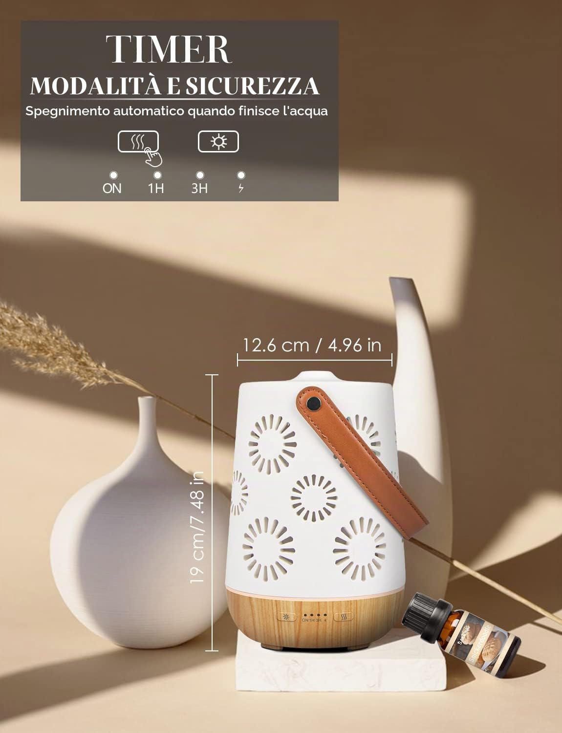 SALKING Diffusore di Oli Essenziali in Ceramica Senza Fili 180mL | Diffusore Profumo Ambiente Portatile Senza BPA, Batteria Riraricabile, per Campeggio, Camera e Ufficio