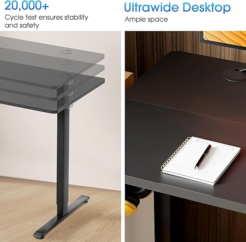 Miniatura 7 de PayLessHere Escritorio eléctrico de pie de 48 pulgadas con gran espacio y soporte para auriculares, escritorio de oficina con elevación eléctrica y