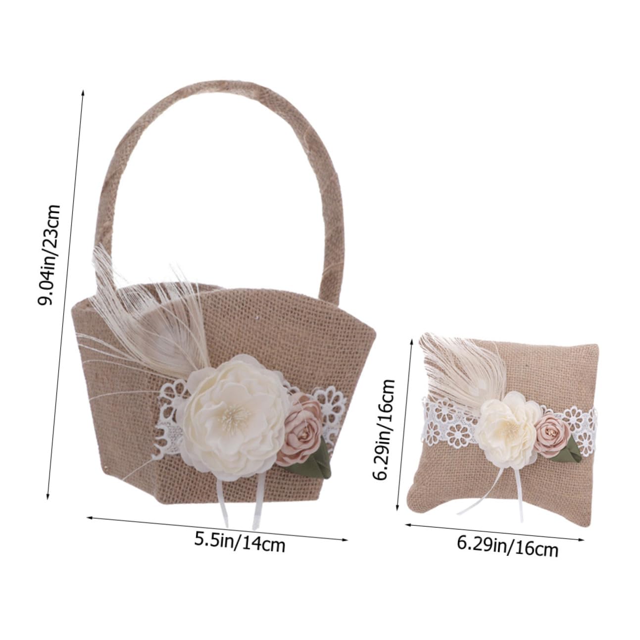 DECHOUS Hochzeitskorb aus Leinen mit Ringkissen Satz für Blumenmädchen zur Hochzeit Hautfreundlich mit Künstlichen Blumen Leichter Blumenkorb für Romantische Trauungszeremonie