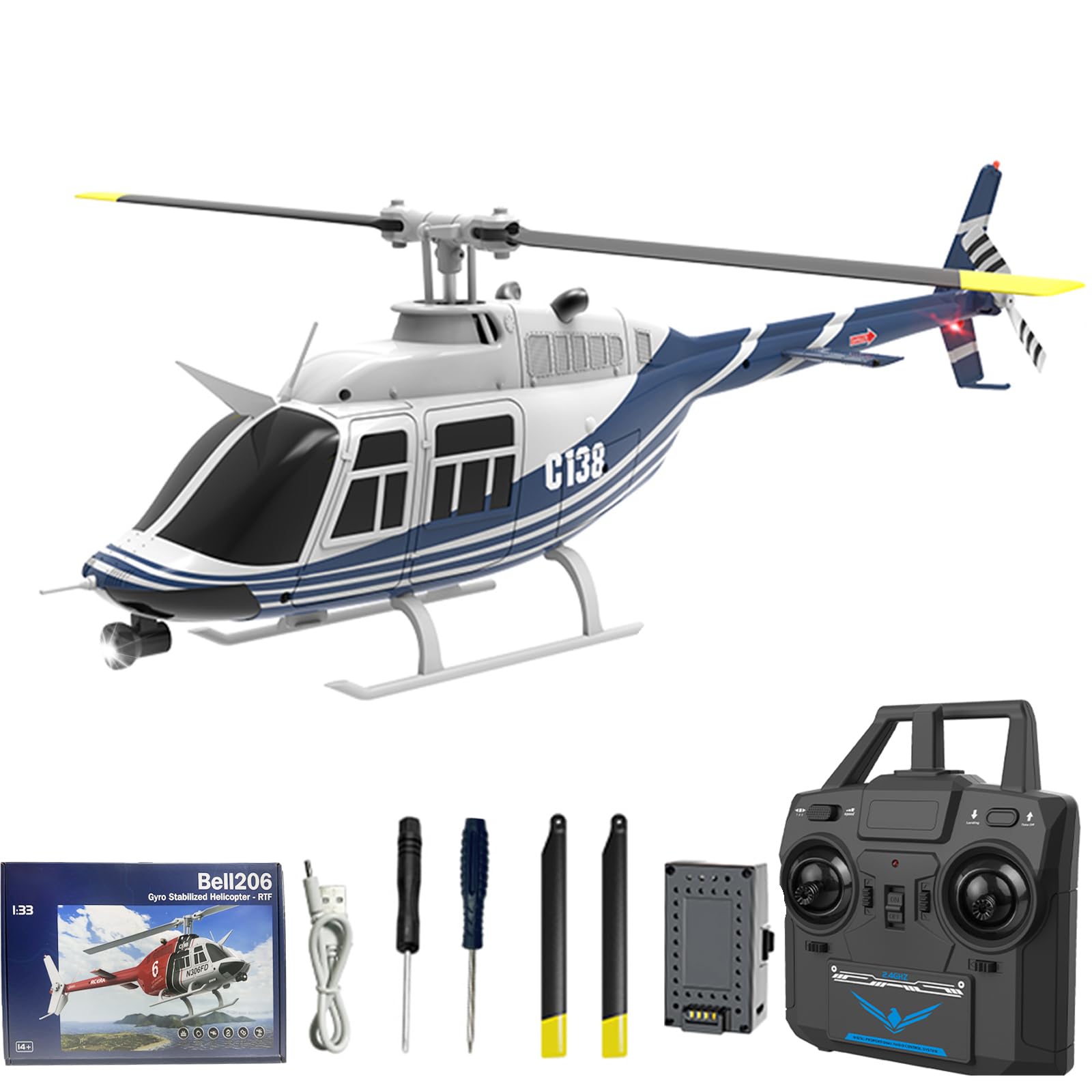 2.4GHz Single Propeller Aileron Free RC Helicopter with 6-axis Gyro, One Key Takeoff/Landing, Three-Speed Adjustment, Gift for Kids & Adults