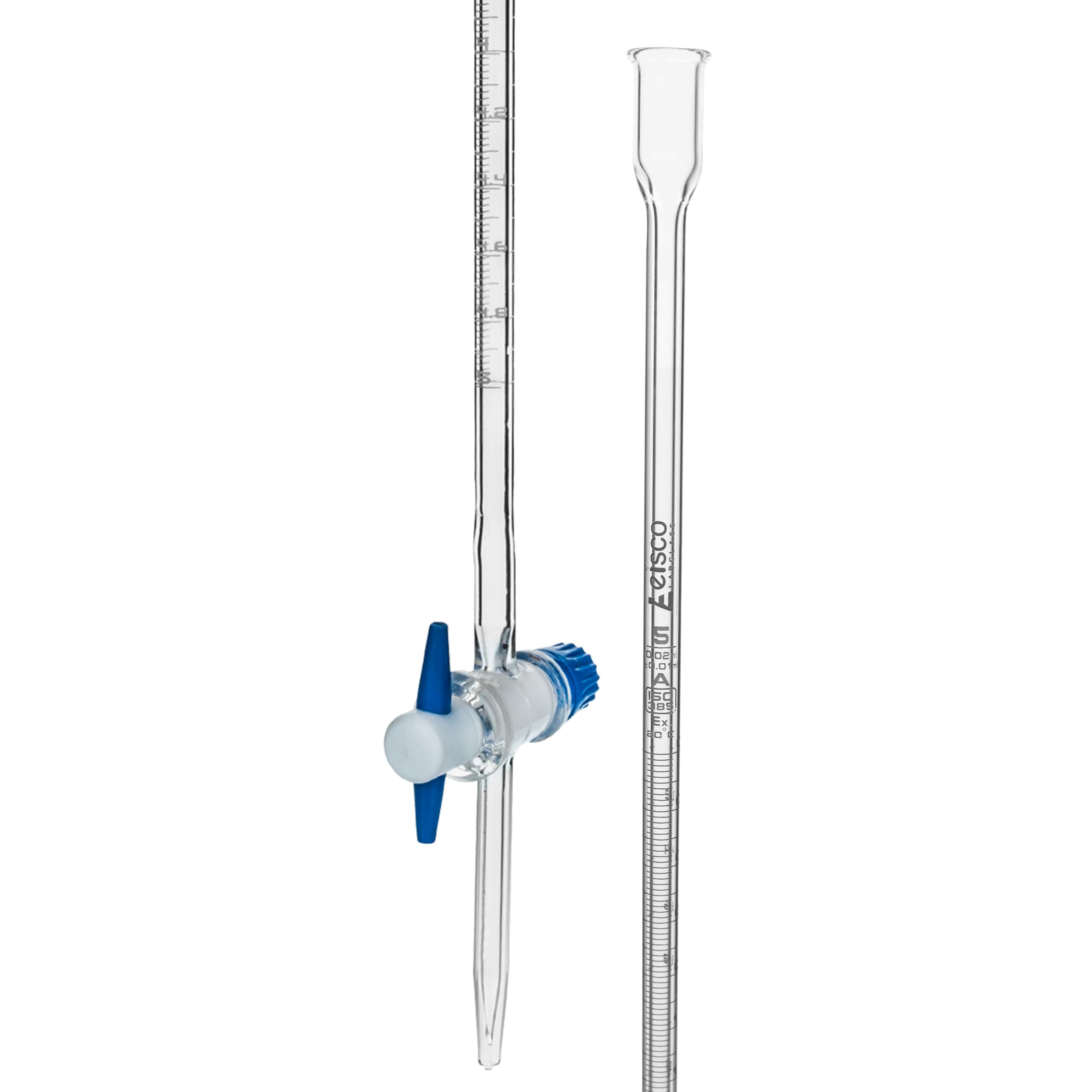 EISCO Micro buretta, 5 ml – ASTM, classe A, precisione ± 0,01 ml – vetro borosilicato – rubinetto di arresto PTFE foro dritto – 0,02 ml graduazioni bianche