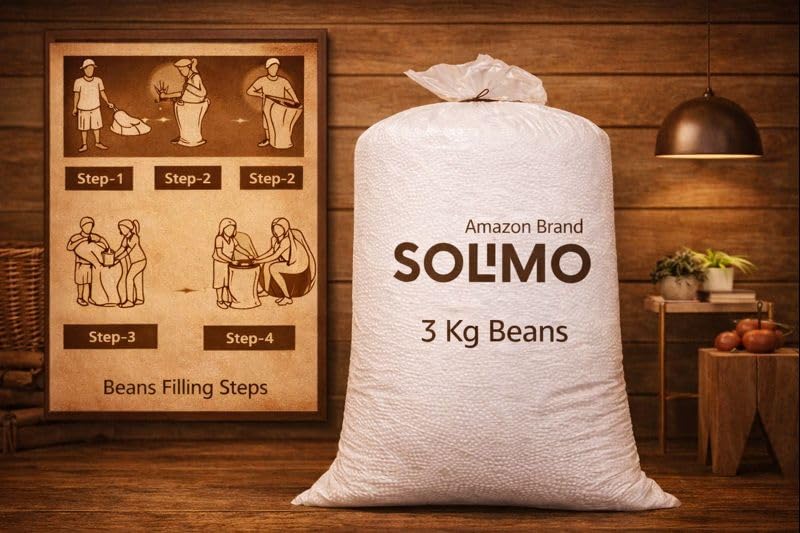 Image of Amazon Brand - Solimo Bean Bag Refill Pack 3 KG for Bean Bag, Sofa, Pouffes | High Density Beans Fillers for Bean Bags | (White)