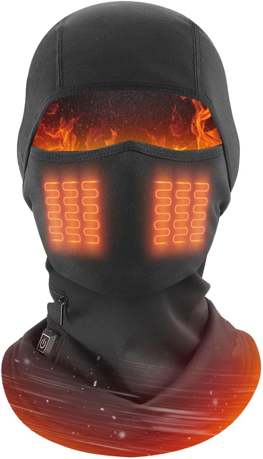 Windproof Heating Headgear - Adjustable 3 Level Warmth Balaclava, Soft Insulated Material, Fast Design, Rechargeable Battery | Heated Face Neck Cover for Cycling Motorcycle Skiing Cold Weather Use