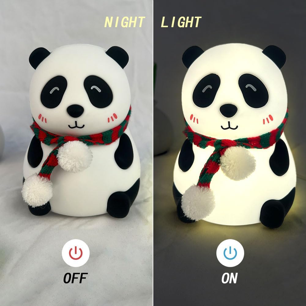 Panda Bear Night Light Light Bedroom Silicone Night Light Kids (Close-Eyes Version) White and Black
