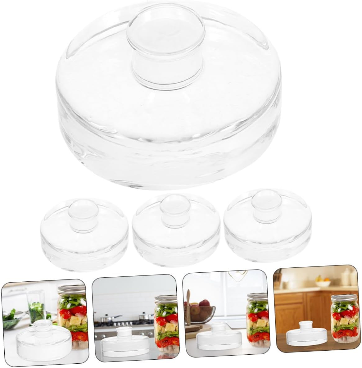 4Pcs Glass Weights for Wide Mouth Mason Jars Compact Pickle Lids for Fermenting Kitchen Supply for Easy Storage and Use
