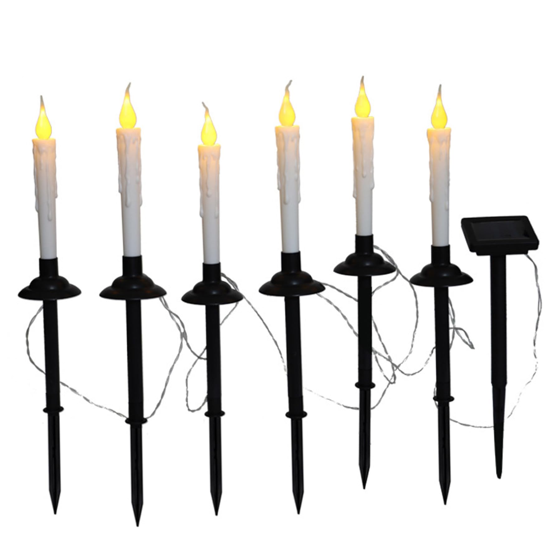 DAGLLGEW Solar Candles 1 Set 18.7in Outdoor Waterproof Flameless Taper Candles with Stake Warm White LED Flickering 600mAh Light-Operated Outdoor Solar Lights for Pathway, Garden, Yard Lights