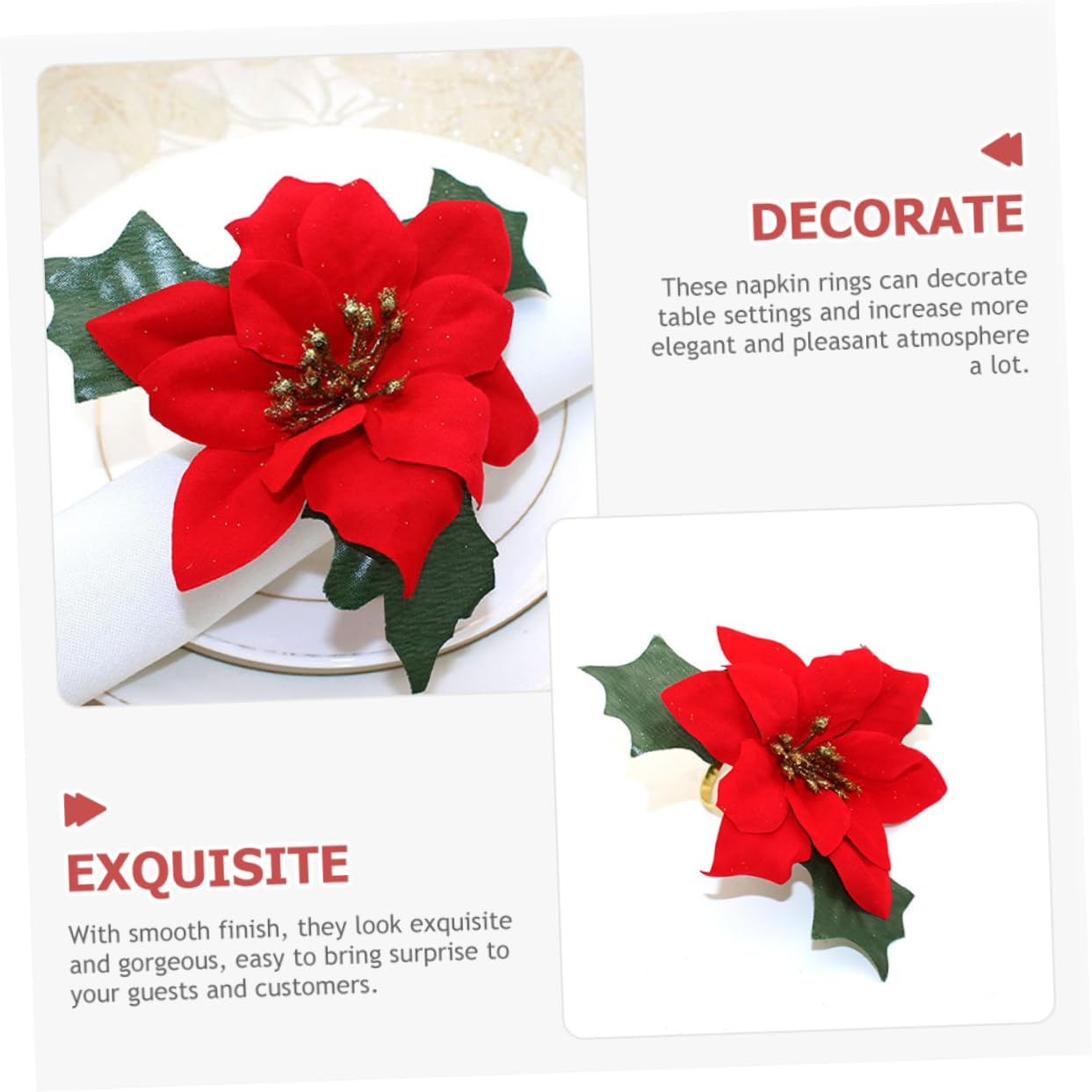 Cabilock 16 Pièces Ronds De Serviette Safran Porte-Serviette Fleuri Décor Floral Ornements De Fleurs Boucle De Serviette De Noël Boucles De Serviette Porte-Serviettes Fleur De Soie Rouge