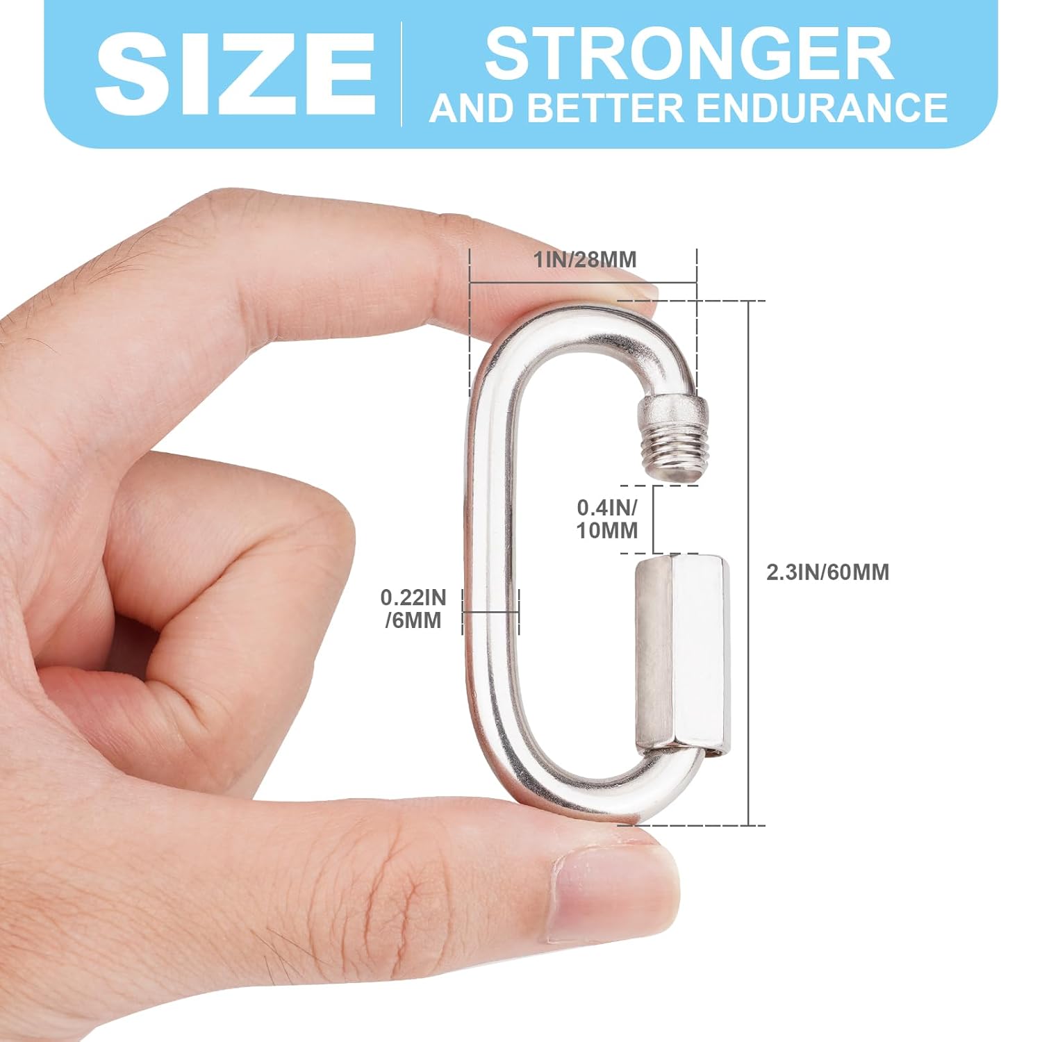 5 Pcs 2.3 Inch 304 Stainless Steel Heavy Duty Screw Chain Quick Links, Carabiner, 880LB Capacity Repair Utility Connector for Camping Outdoor Equipment Locking Hammocks Harness Leash