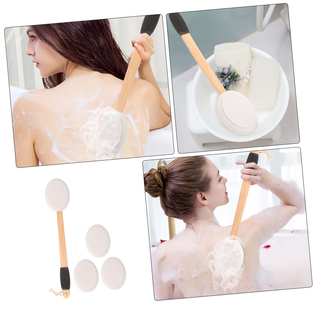 Back Lotion Applicator Set 2-Piece Long Handle Sponge for Easy Application of Cream and Sunscreen on Back for Self-Tanning and Bathing