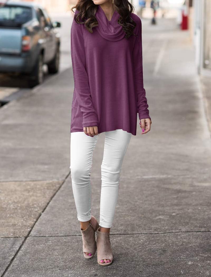 Minclouse Women's Long Sleeve Cowl Neck Sweater Pullover Turtleneck Casual Loose Sweatshirts Tunic Tops - Image 3
