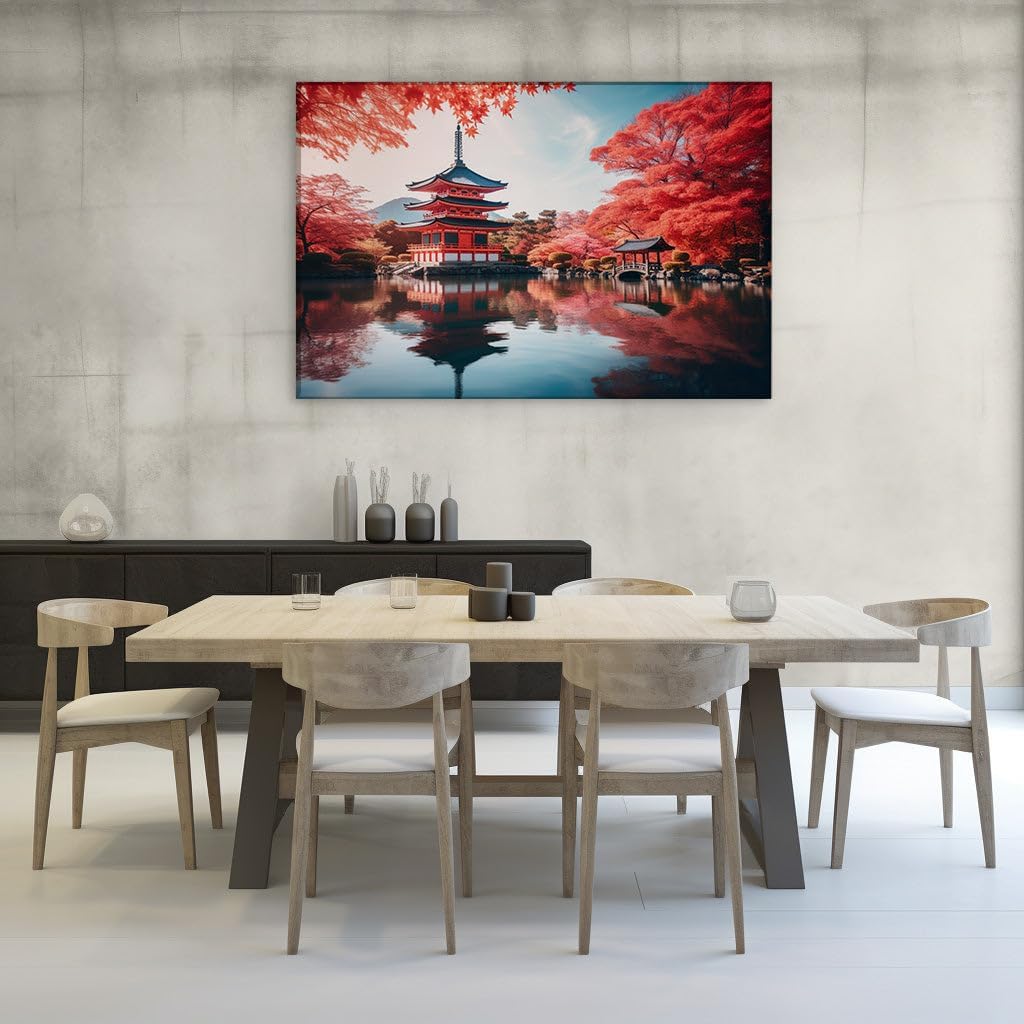 Canvas for Living room. Autumnal Serenity in a Japanese Garden - A Journey Through Color and Calm, 27 x 18 inch Canvas Wall Art - Simplicity Embodied - Zen Wall Decor - 36 x 24 inch
