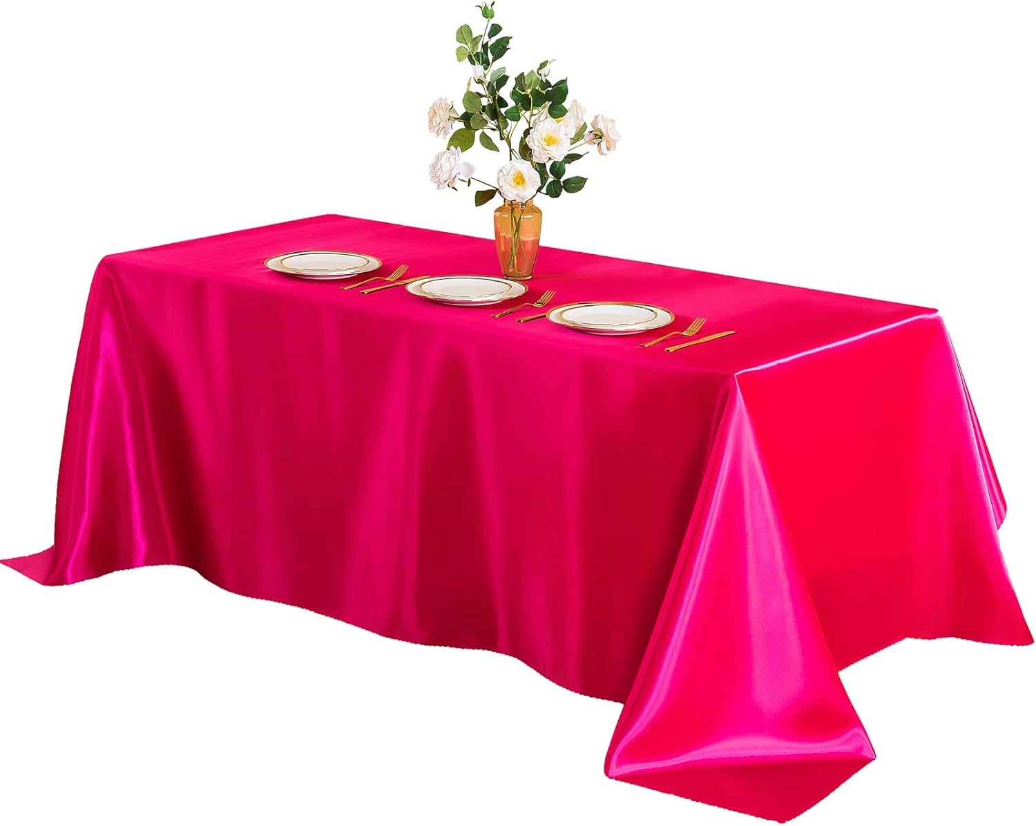 Horbaunal Hot Pink Satin Tablecloth 60 x 102 Inches