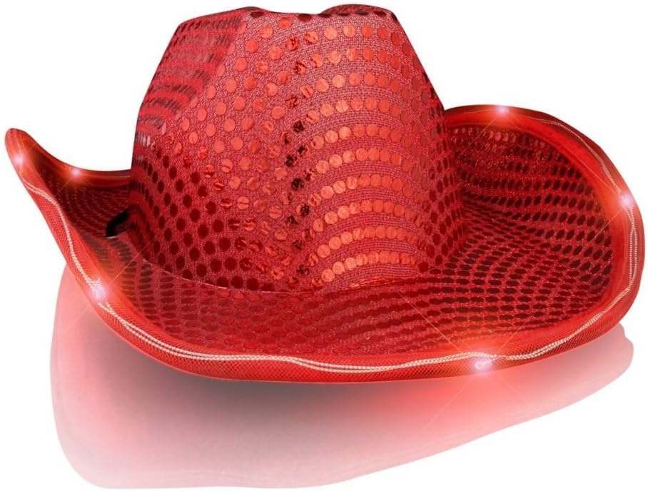 blinkee LED Flashing Cowboy Hat with Red Sequins by : Clothing, Shoes & Jewelry