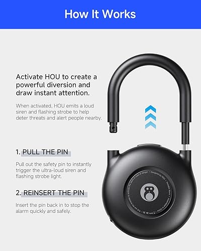 Miniatura 2 de HOU Alarma personal de 130 dB para mujeres, llavero de alarma de seguridad recargable con 4 modos LED, carga rápida USB-C y espera de 500 días,
