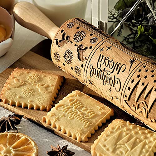 Xinbada Nativity Rolling Pin Christmas Pattern Xmas Wooden 3D Springerle Engraved Embossing With Jesus 9 Different Scene Design For Baking Cookies #TOP1