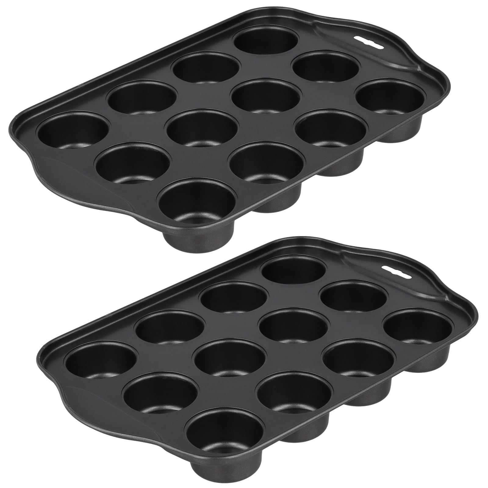 KOHAND 2 Pack Mini Cheesecake Pans, 12 Cup Loose Based Mini Sandwich Tin, Non Stick Muffin Trays with Removable Bottoms for Individual Cheesecakes Cupcakes Puddings Tarts, 33x20.7x4cm, Black