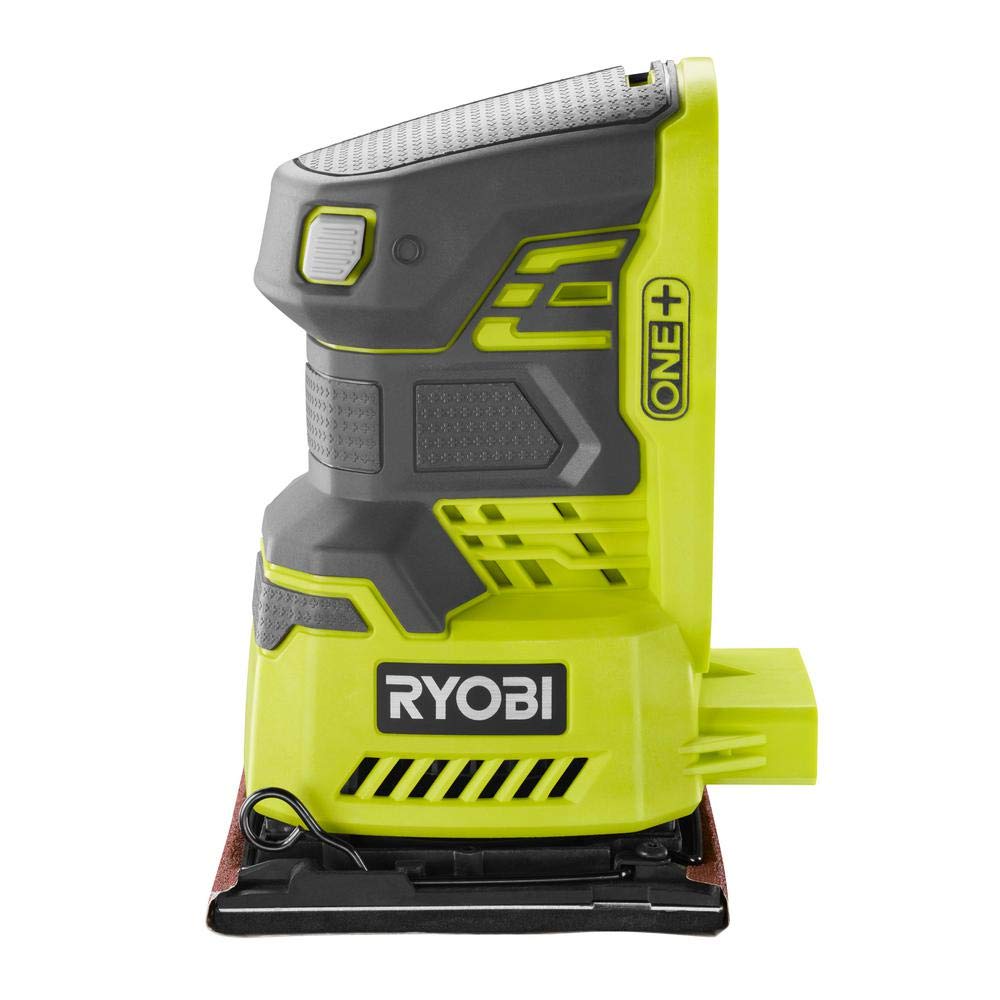 Ryobi P440 One+ 18V Litio Ion 12,000 RPM 1/4 hoja lijadora de palma con bolsa de polvo incorporada y almohadillas de lijado incluidas (batería no incluida, solo herramienta eléctrica)
