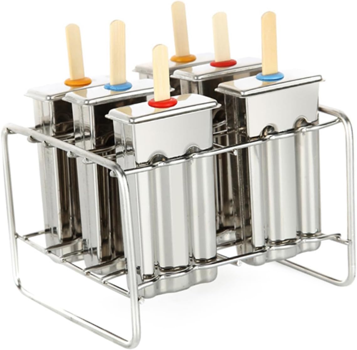 Mikinona 6pcs Stainless Steel Ice Cream Molds with Flat Double Groove Maker for Homemade Ice for and Treats