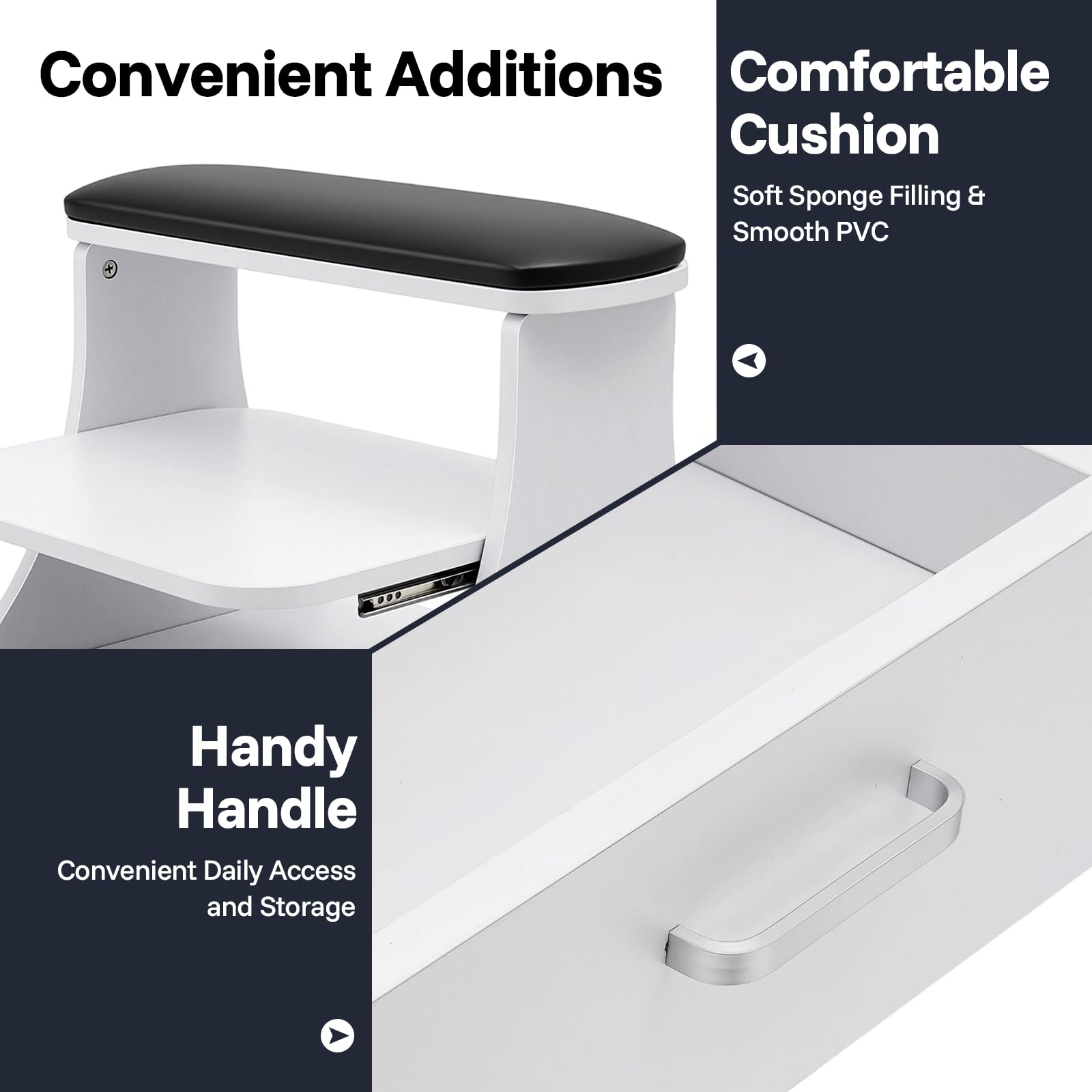 Chariot de manucure 3 niveaux portable avec tiroirs et 4 roulettes universelles, bain de pieds capacité 50 kg