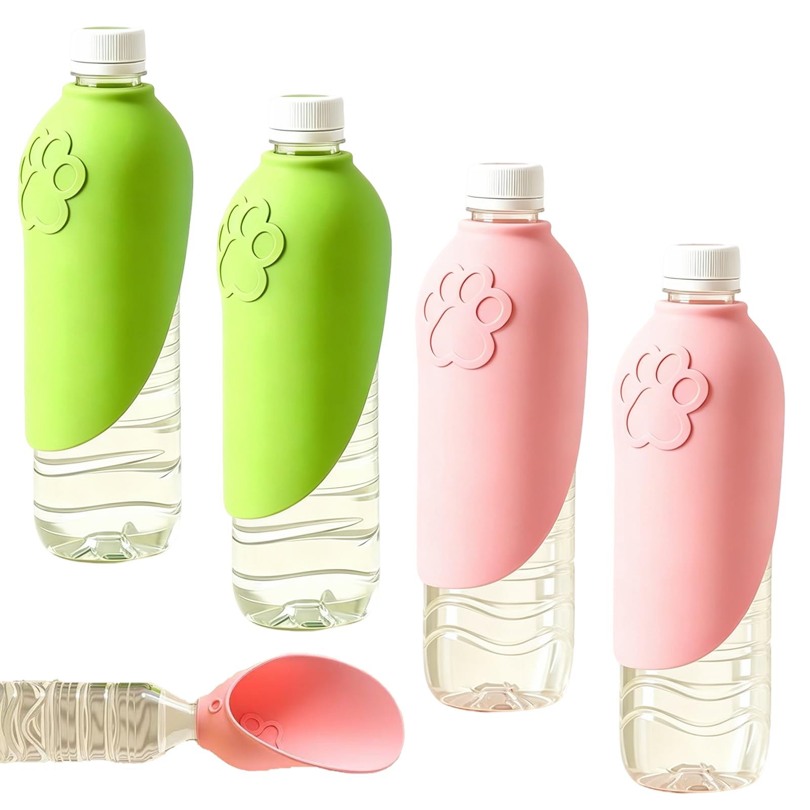 4 Pcs Portable Dog Water Bottles Attachment for Walks, Slip-On Travel Bowl