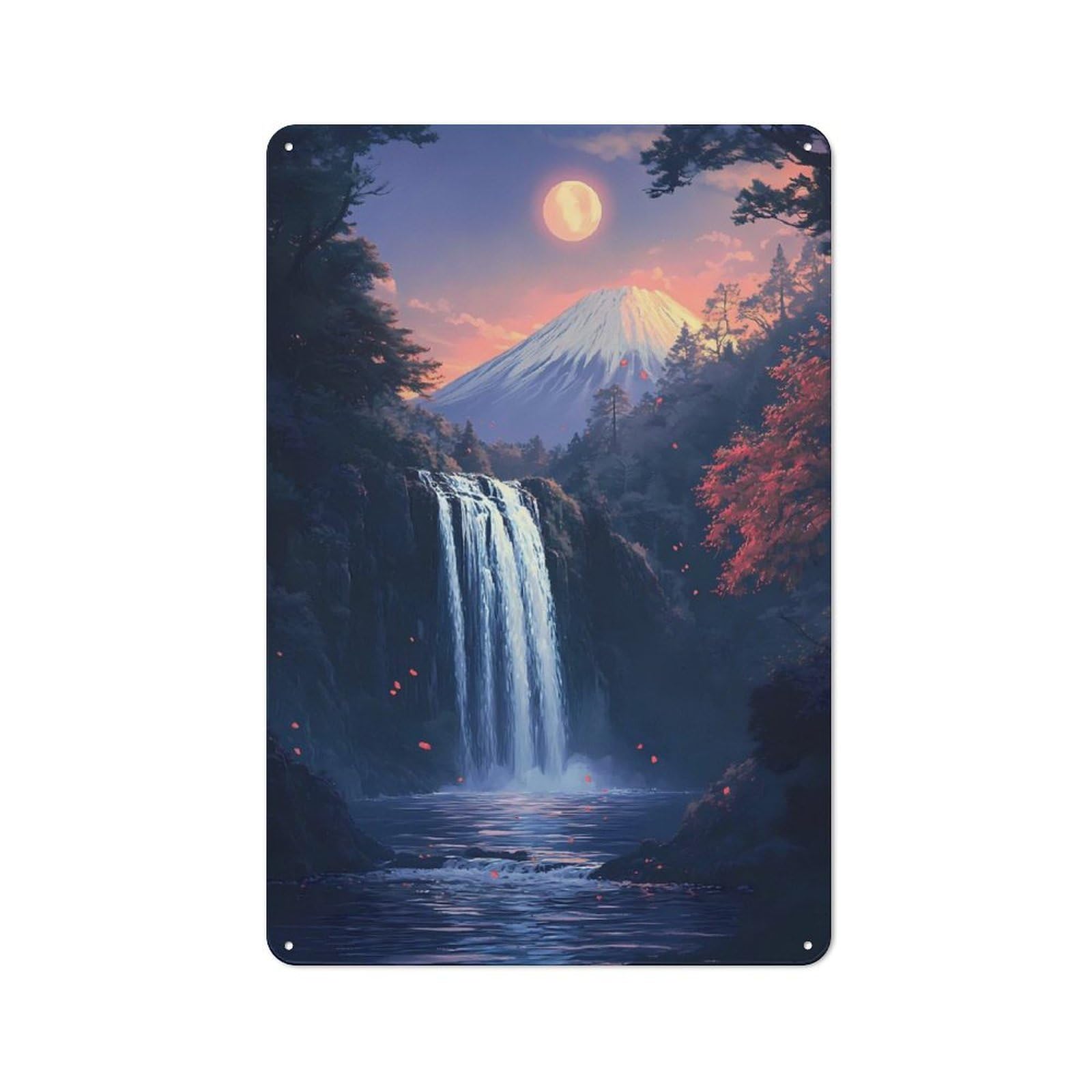 Junmoney Mount Fuji Waterfall Garden Style Shed Metal Sign 30X20cm, Shed Wall Decor For Patio Bar, Workshop, Shed Or Kitchen