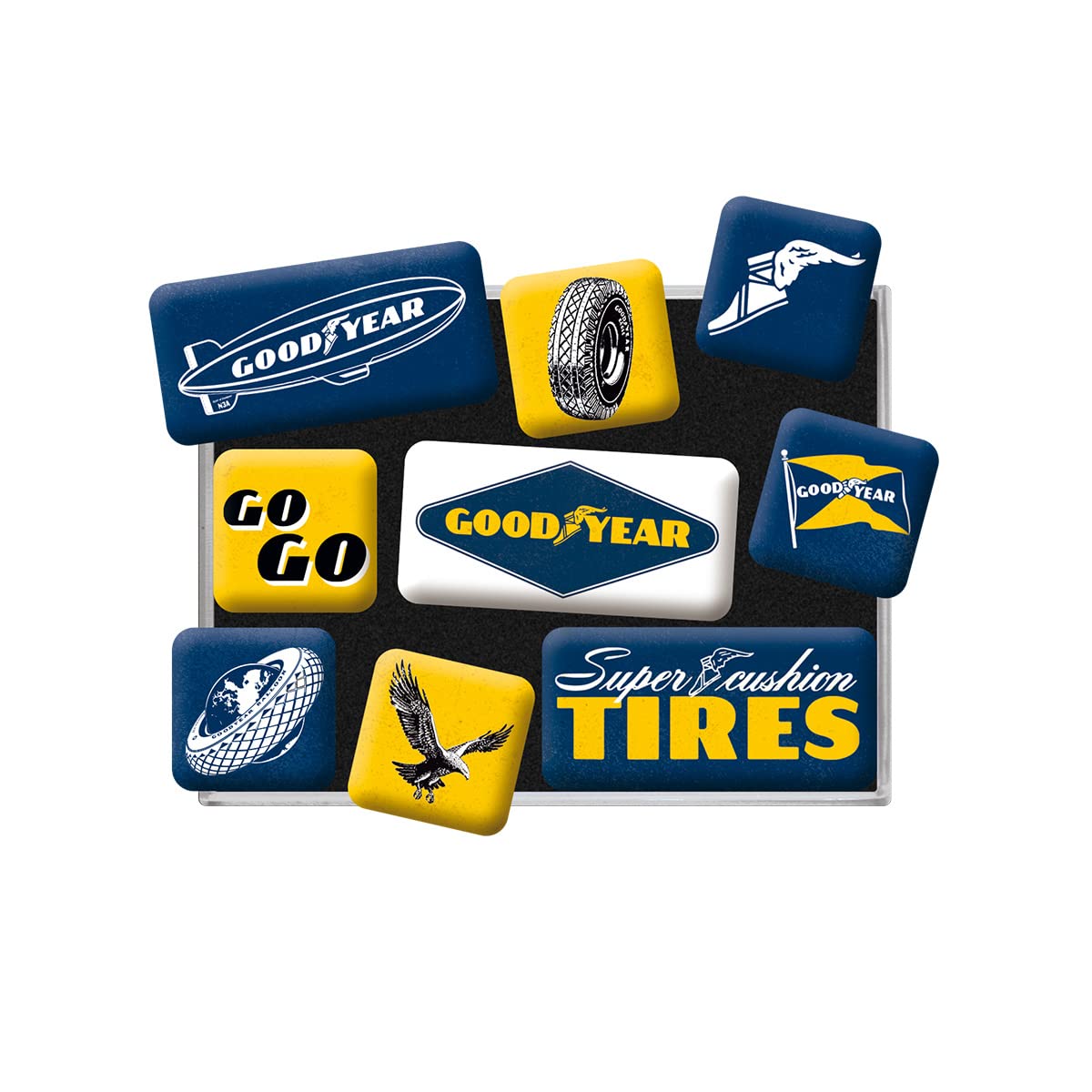 Nostalgic-Art, Set d'aimants rétro, Goodyear Logo – Cadeau pour Les Fans d'automobiles, Décoration pour Le frigo, Design Vintage