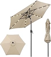 Vista 11 de Tangkula Sombrilla solar de patio de 10 pies, sombrilla de mercado de mesa al aire libre con 24 luces LED, ajuste de inclinación, mango de manivela