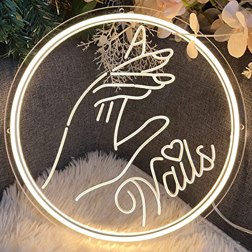 Image of NAILS Neon Sign For Spa Beauty Room Nail Brows Lashed Salon Studio 3D Art Carving Design LED Wall Decor Business Stores Logo Barber Shop Word Indoor Custom Neon Light 5V USB Powered Warm White 30x30cm