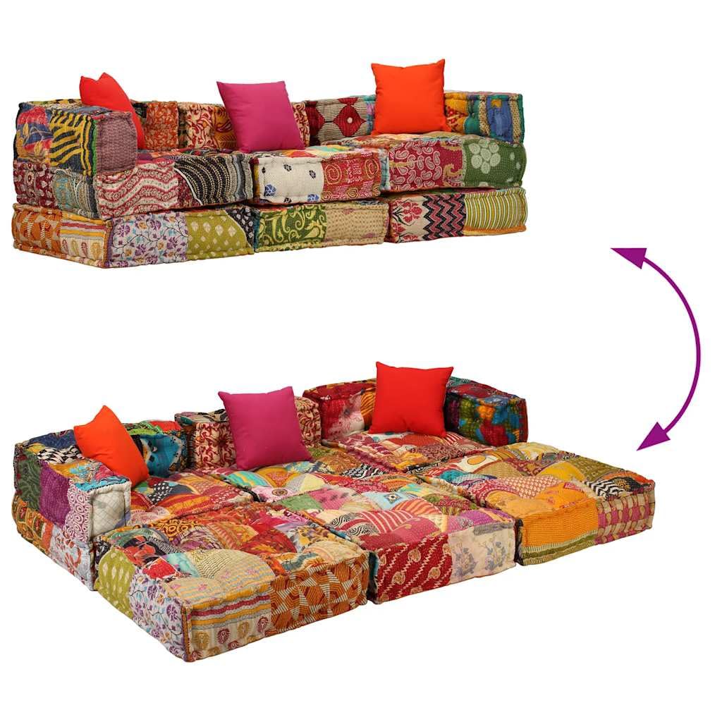 vidaXL Puf Modular de 3 plazas de Tela Patchwork