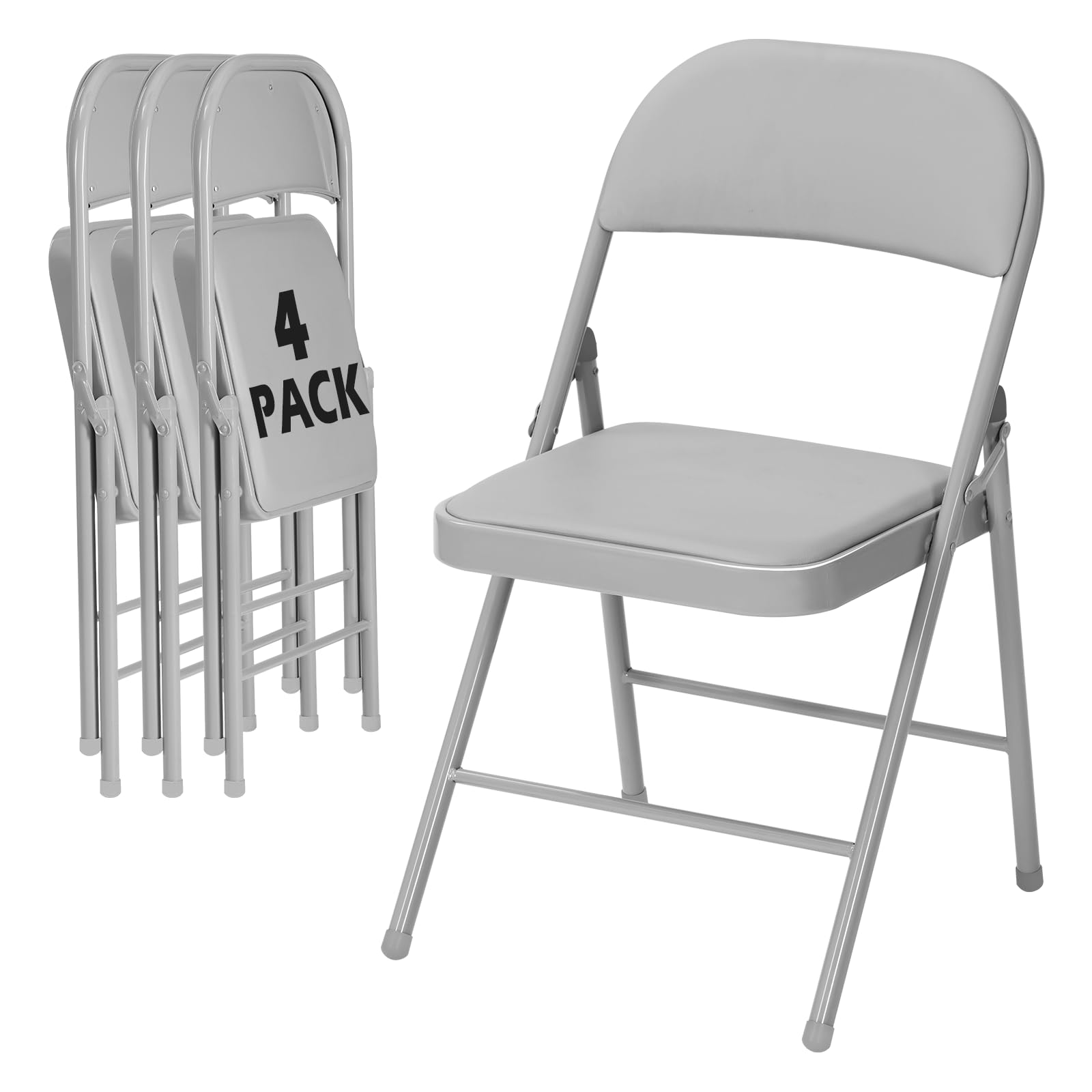 4 Pack Gray Padded Folding Chairs with Metal Frame