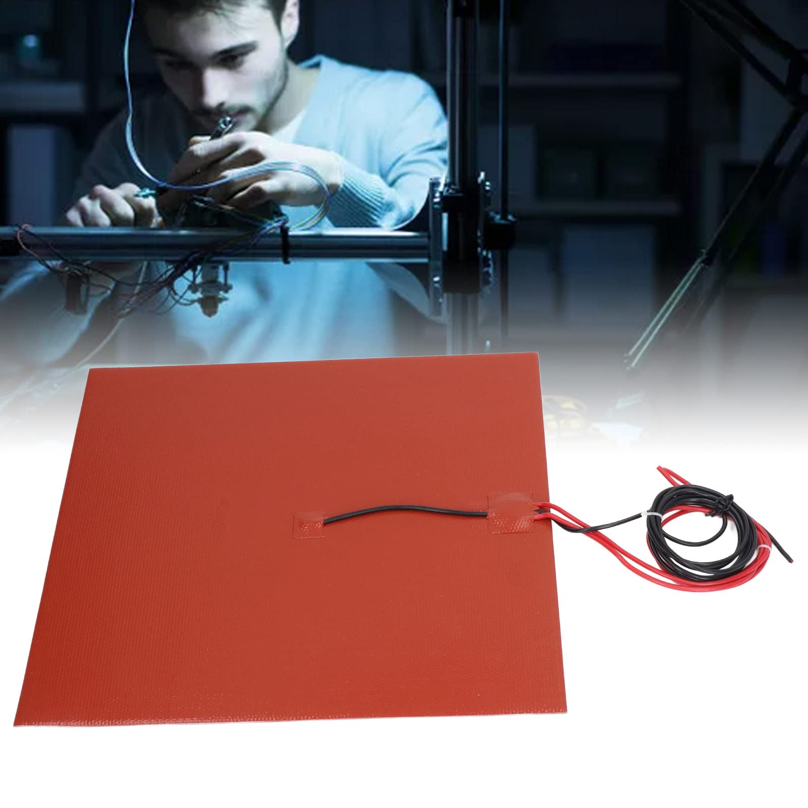 Almohadilla Calefactora para Impresora 3D, Almohadilla Calefactora de Silicona de 450 W y 350 Mm de Longitud Lateral con Adhesivo Fuerte y Termistor de 100 K, para Cama Caliente, (DC24V)