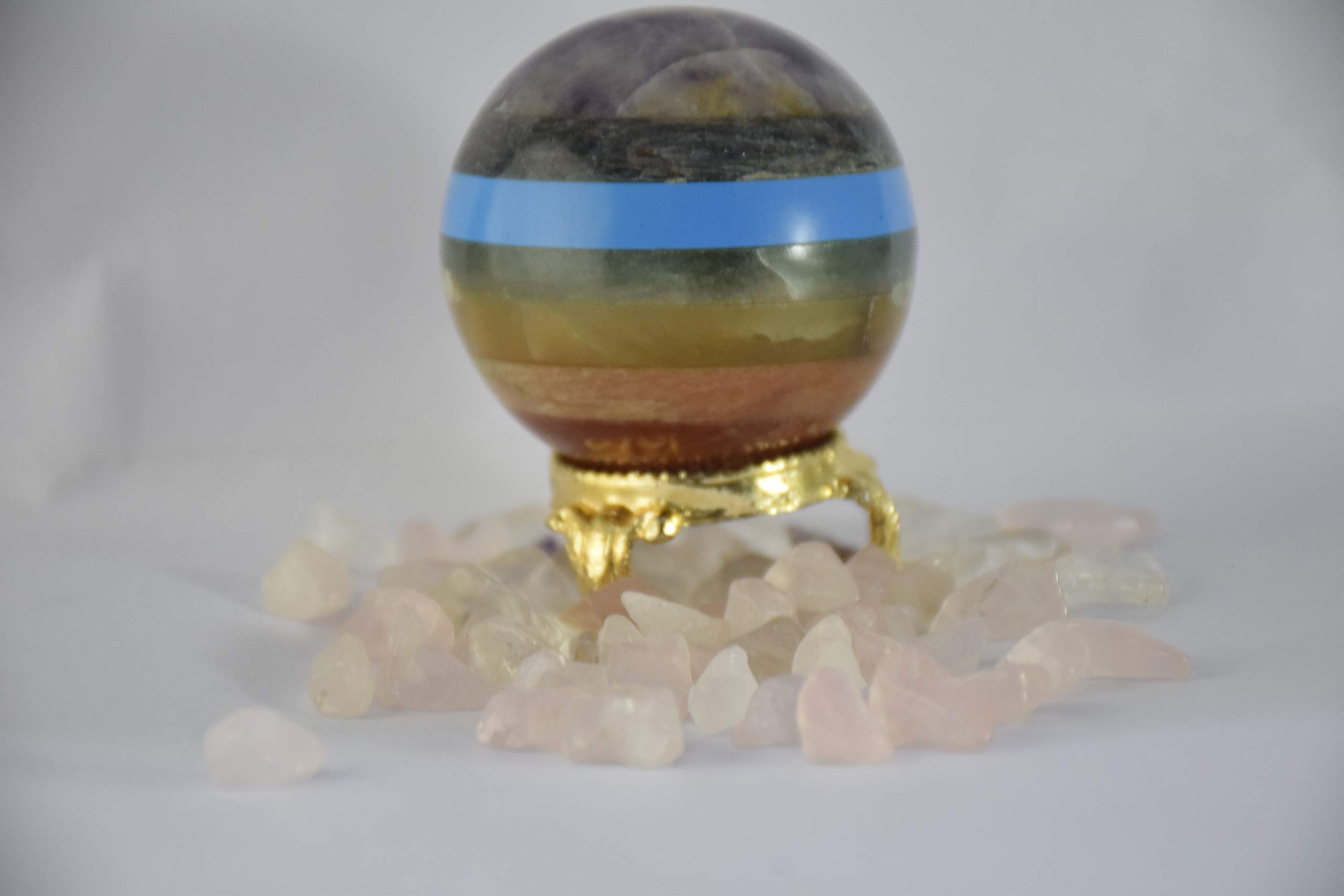 Seven Chakra Mix Layer Stone Sphere Unique Cleansing Crystal Gemstones Boll Rare Healing Positive Energy Improves Intellect Power Creativity and Self-Respect.