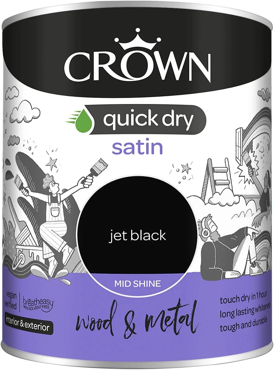 Crown Quick Dry Satin Paint Jet Black Int/Ext Wood, Metal Amazon.co.uk DIY & Tools