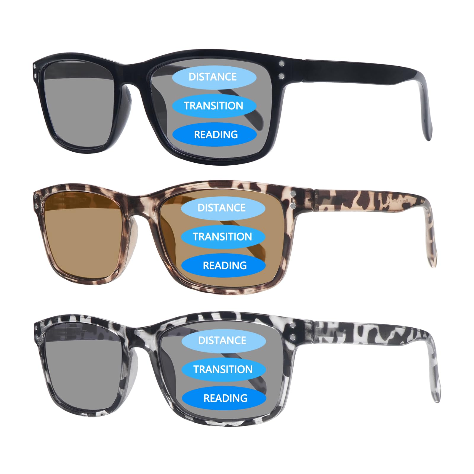 VIDEBLA 3 Pack Progressive Multifocus Reading Sunglasses for Women Men UV Protection Multifocal Trifocal Sun Reading Glasses