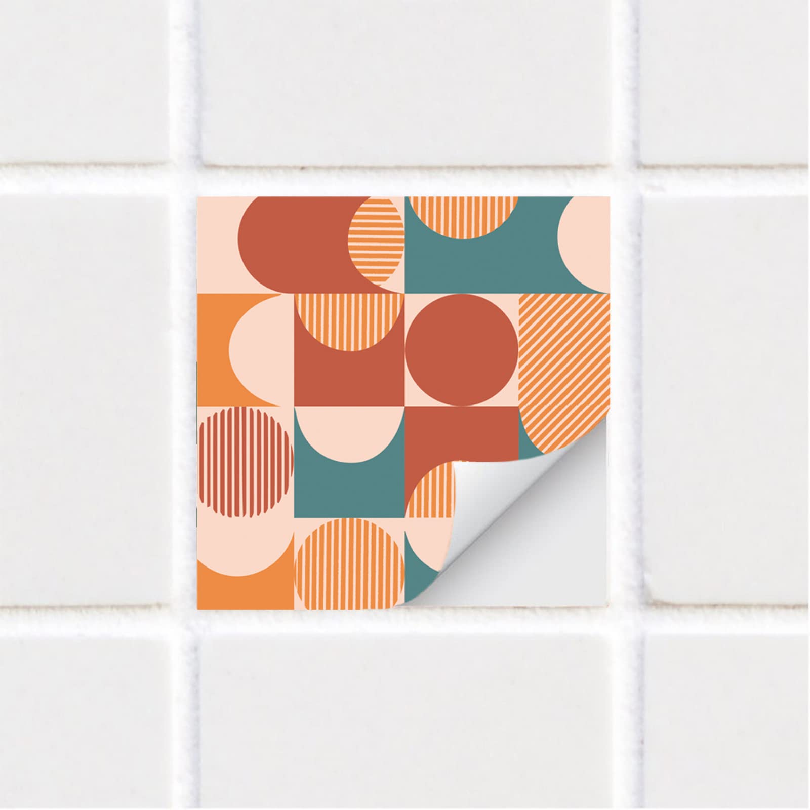 Azulejos Adhesivos Cocina 20x20cm Naranja-Blanco | Vinilos Autoadhesivos Para Paredes Y Suelo (12 Piezas)