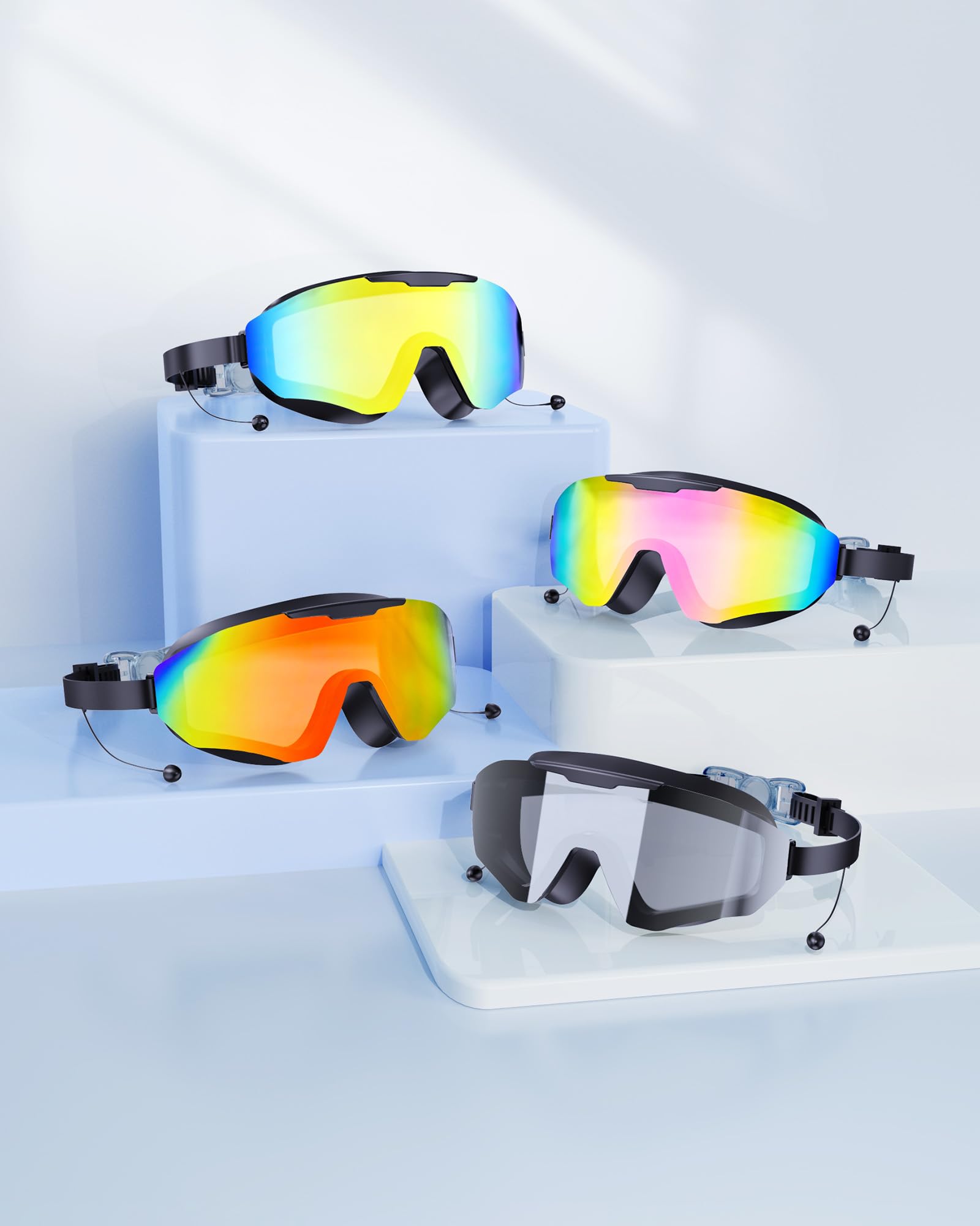 Occhialini da nuoto con auricolari, occhiali da nuoto anti-nebbia UV, occhiali da nuoto UV 3 colori per uomini, donne e bambini