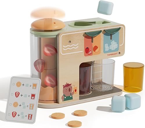 TOP BRIGHT Dispensador de bebidas de madera, juegos de comida para niños con tazas, insertos de jugo, cubitos de hielo, juguetes Montessori para