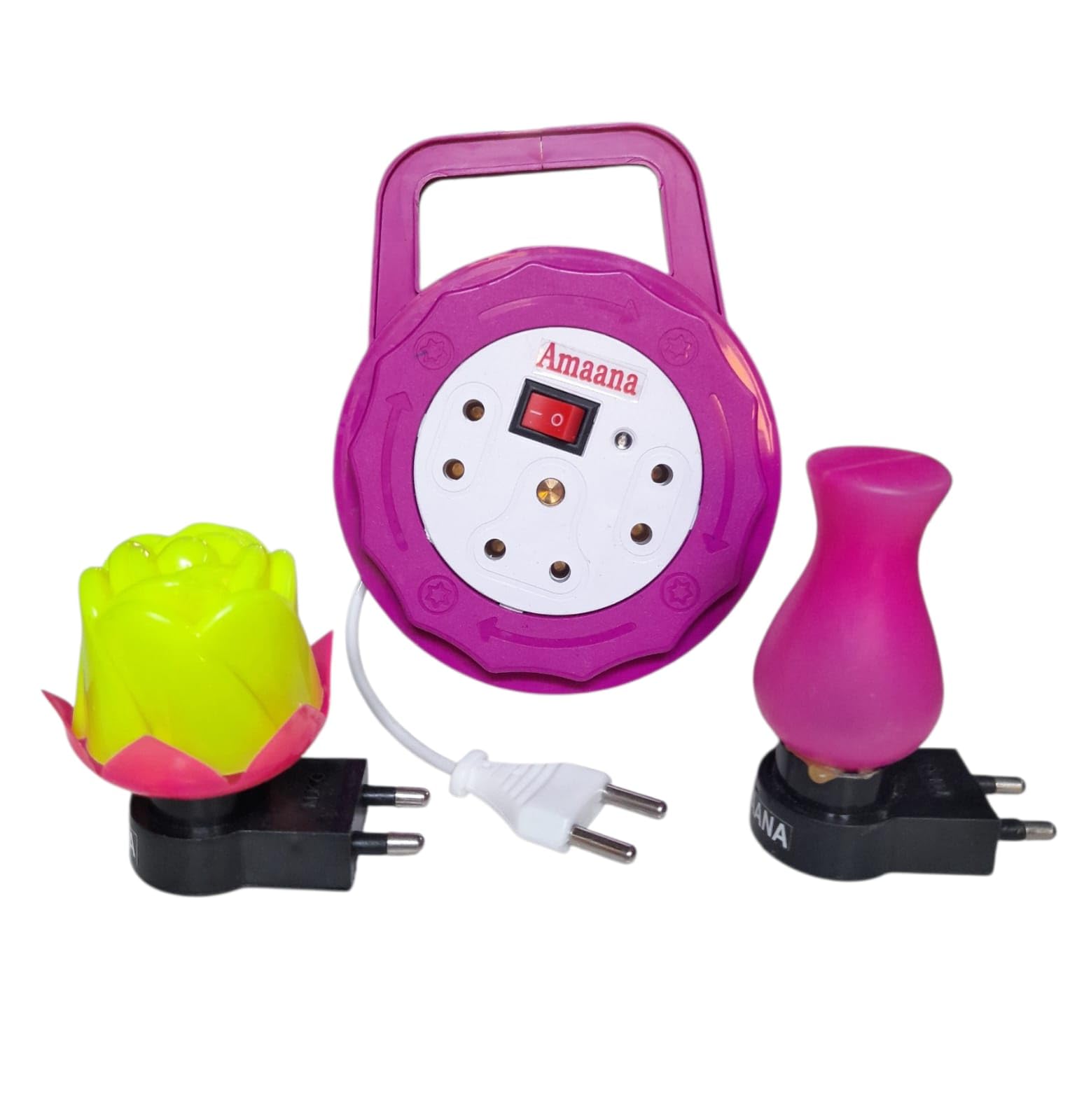 AMAANA 3 Socket Travel Extension Board | LED Indicator & Switch | 2.5 Meter Wire | Adaptable for Home, Office and Shop Use | 220 Volts 700 Watt Capacity | Pink | Free Night Bulbs-image-23