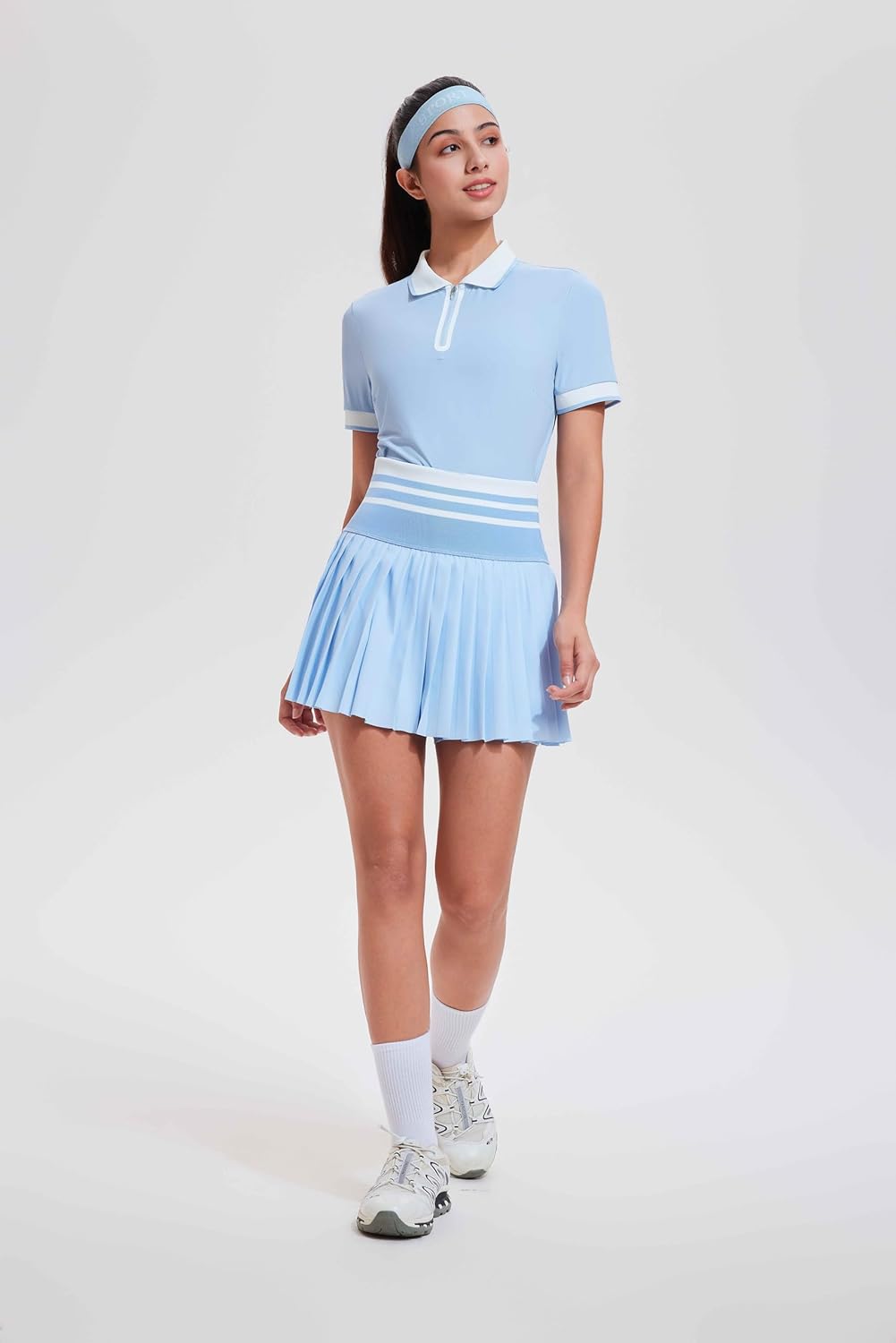 Tennis Skirt Sets for Women Zipper Color Block High Waisted Golf Polo Two Piece Skirt Set Women 2 Piece Outfits - Image 5