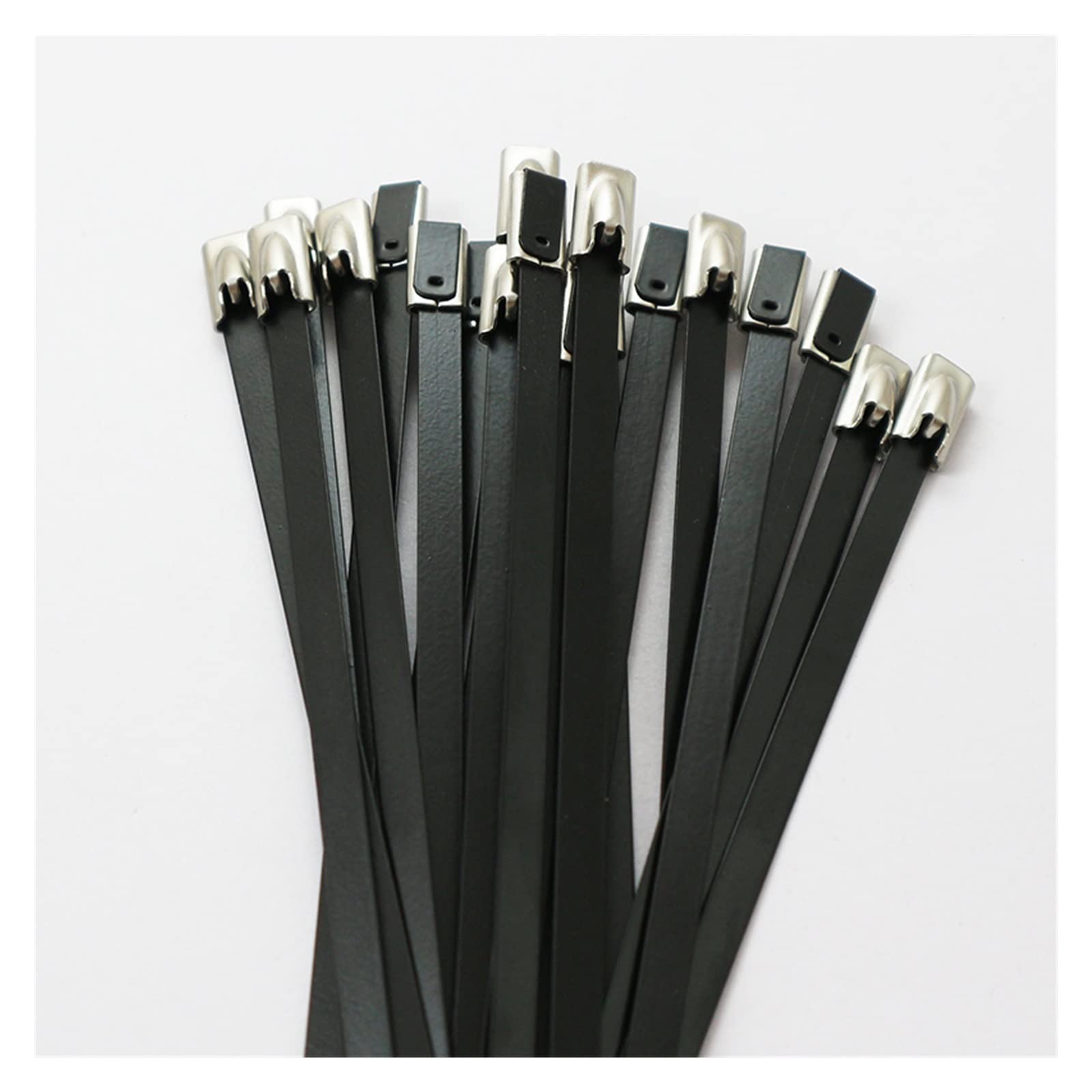 25 pz 4.6x100/150/200/260/300/350/400 A 700mm Fascette in Acciaio Inossidabile con Chiusura in Metallo Zip-Scarico Avvolgente Rivestito (Colore : Metallico, Dimensioni : 4.6X550 black 25PCS) (Metall