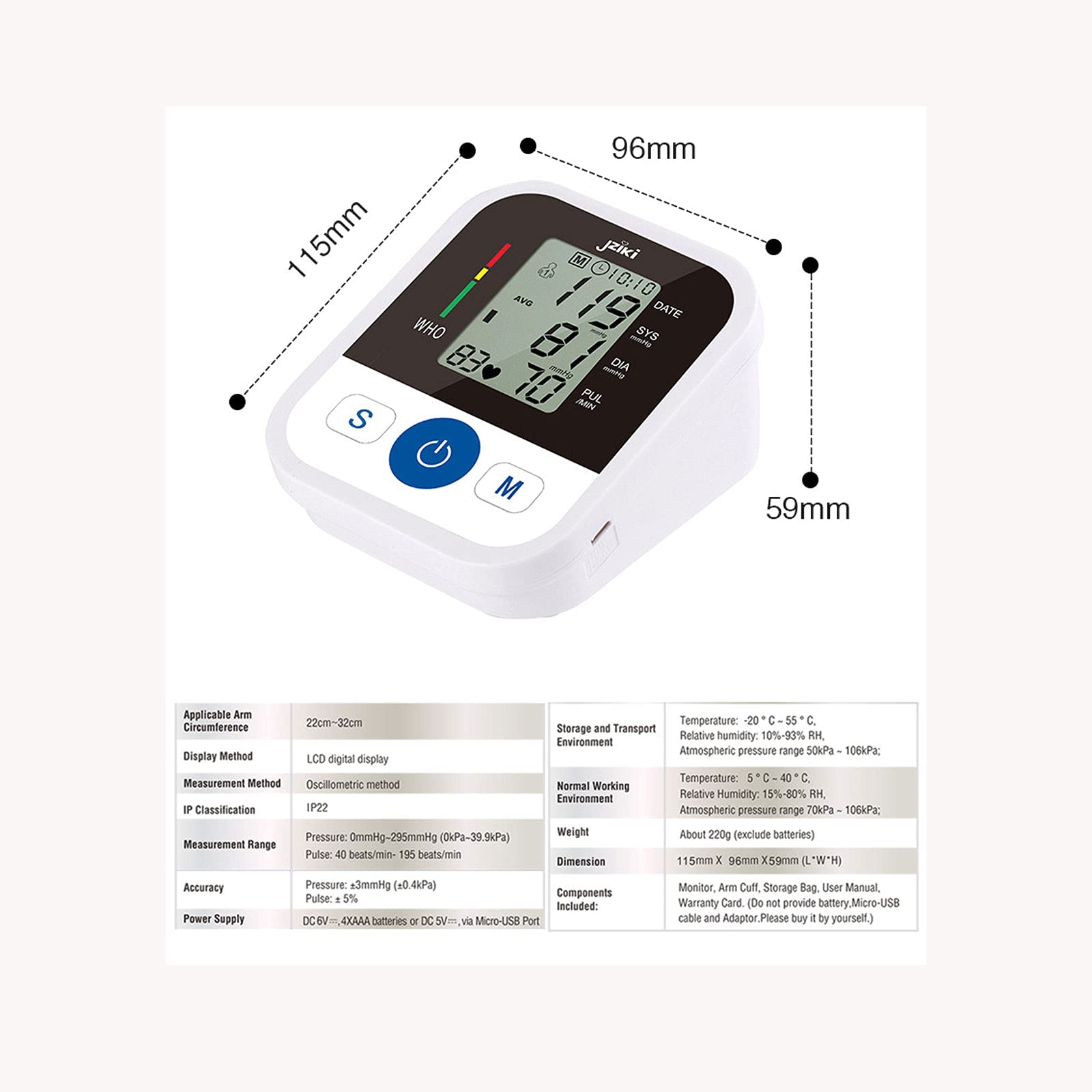 Monitor de presión Arterial Pantalla LCD Grande, precisa automática 99 * 2 Memoria de Lectura para Uso doméstico, Monitor de presión Arterial Máquina de Manguito BP BP BP,Voice