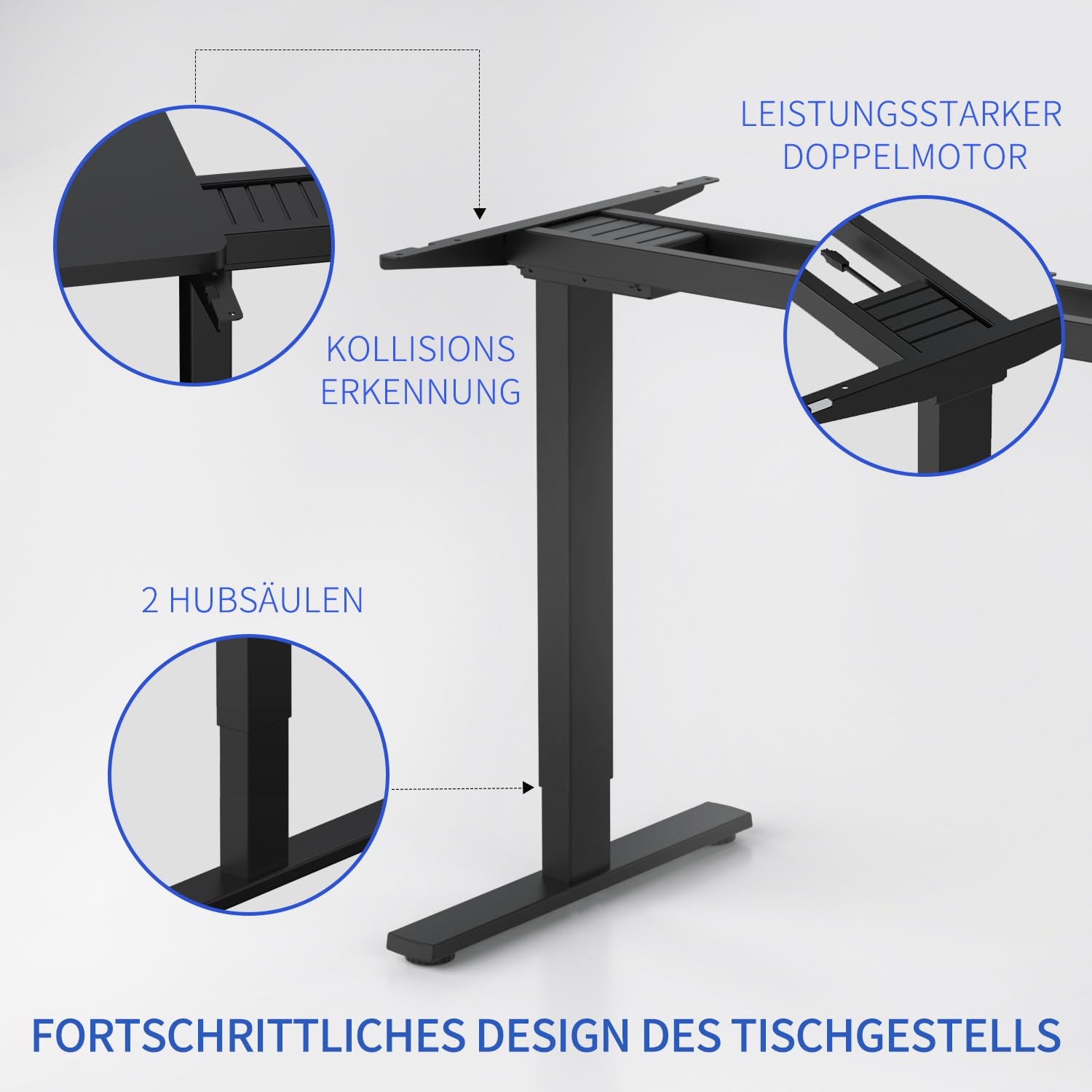 ERGOMAKER Höhenverstellbarer Gestell mit 2 starken Motoren, höhenverstellbarer Schreibtisch Gestell mit 2 Memory-Steuerung, Dualmotor Tischgestell höhenverstellbar mit 2 USB Ladeanschlüssen(schwarz)