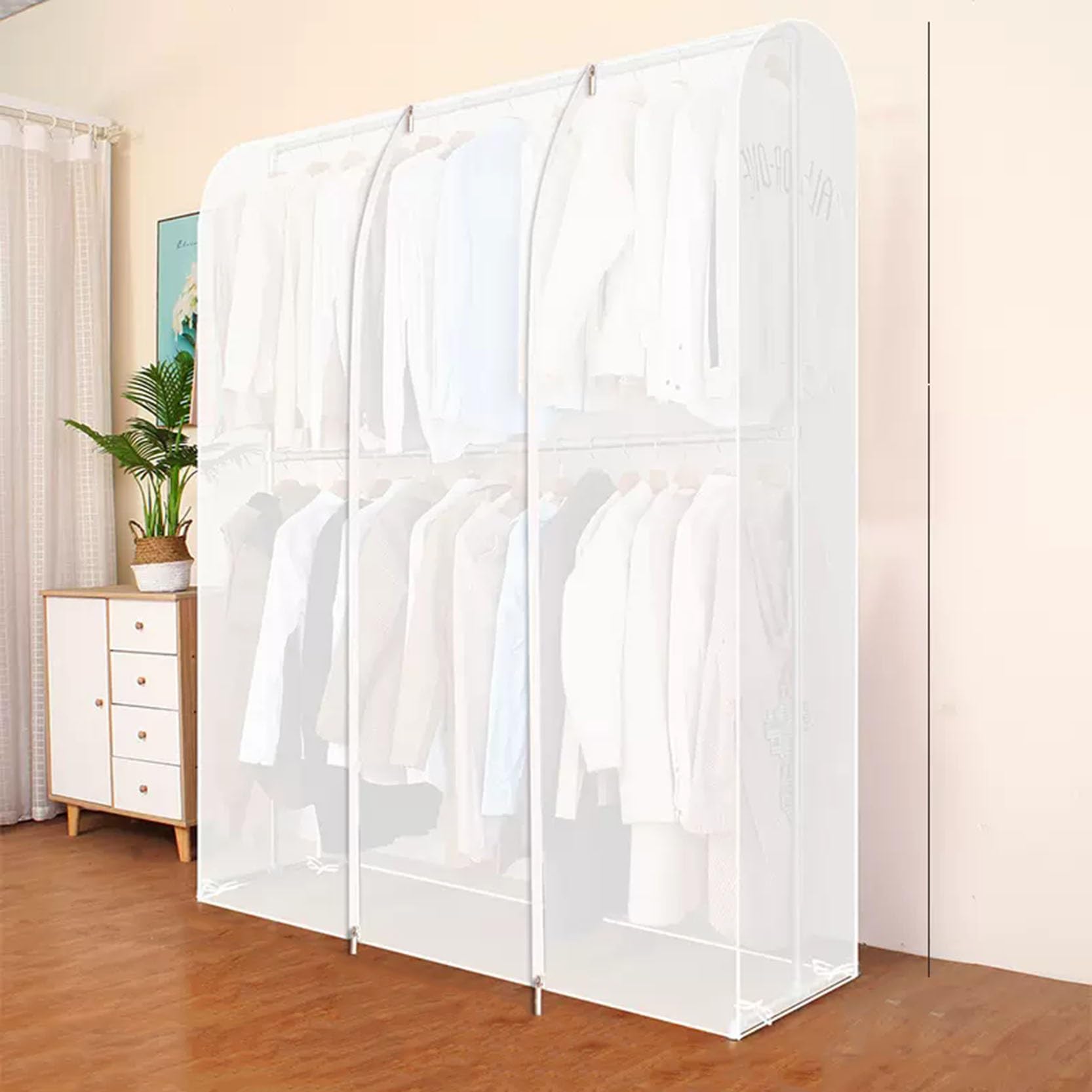 Transparent Clothes Rack Cover,Extra Long 3.28~6.56ft,Extra Height 5.91/6.56ft,Dustproof Waterproof Garment Rail Cover,Clothes Protective Covers with Zipped(White,200x50x200cm)