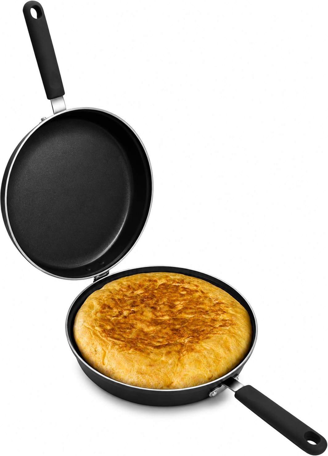 Sartén Doble para Tortilla 28 cm, Sartén para Tortilla de Patatas Antiadherente de Aluminio Fundido, Diseño de Doble Cara para Dar la Vuelta Fácilmente, Apta para Inducción y Lavavajillas