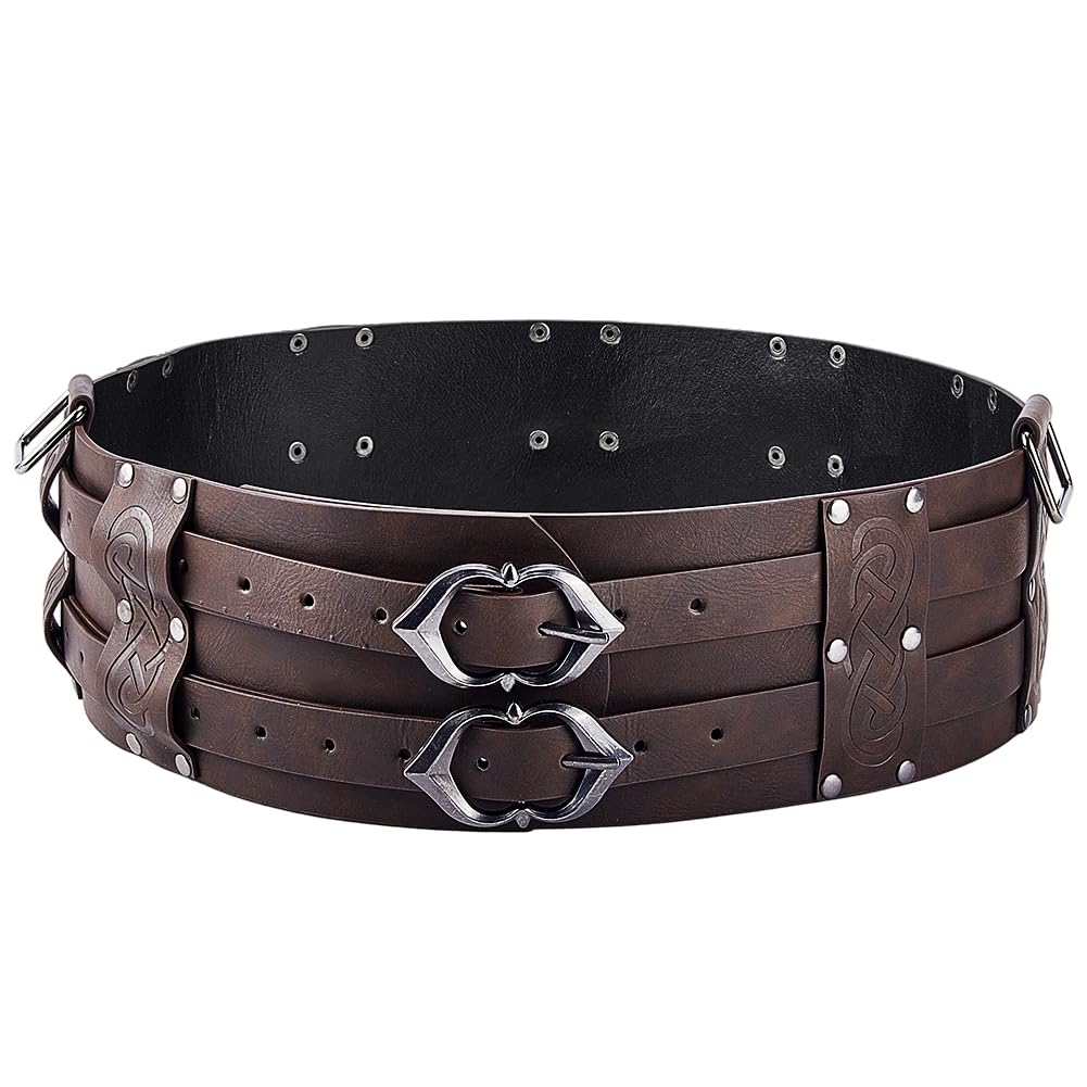 Ceinture large en cuir synthétique marron foncé style haute qualité médiévale
