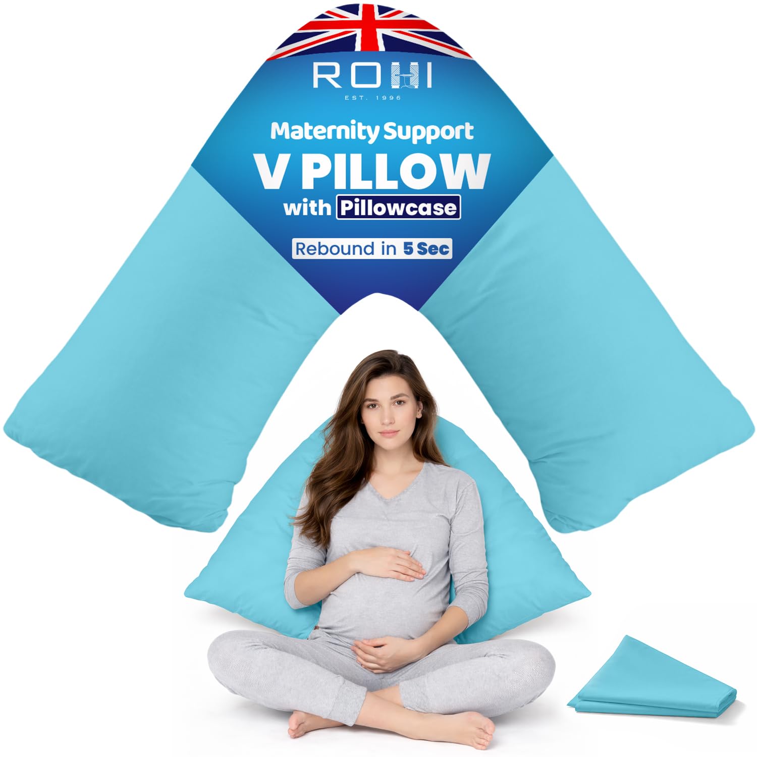 Rohi Orthopaedic V Pillow with Pillowcase – Anti Allergy Triangle pillows for Adults, Nursing, Maternity & Pregnancy – Extra Hollowfibre Cushioning to Supports Neck, Head & Back (Grey) — view 31