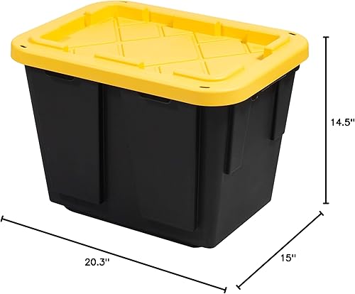 Miniatura 5 de GreenMade Almacenamiento profesional ultra duradero de plástico de 12 galones con tapa a presión y agujeros para candado, negro y amarillo (paquete