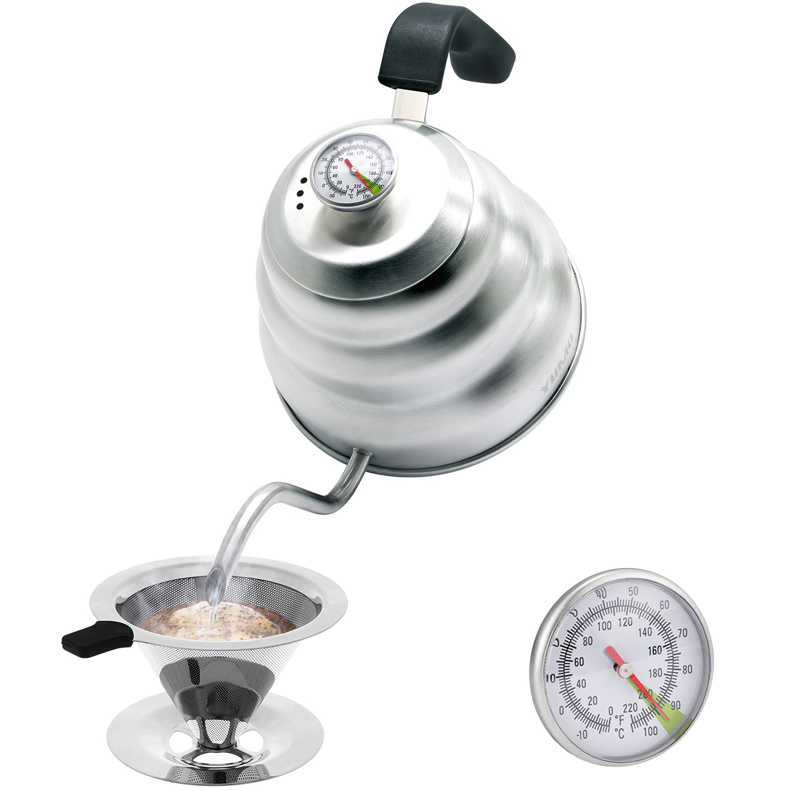 Gooseneck Kettle, Pour Over Coffee Tea Kettle Temperature Control Hot Water 1 liter Stove Top, Food Grade Stainless Steel Tea Pot for Home & Kitchen