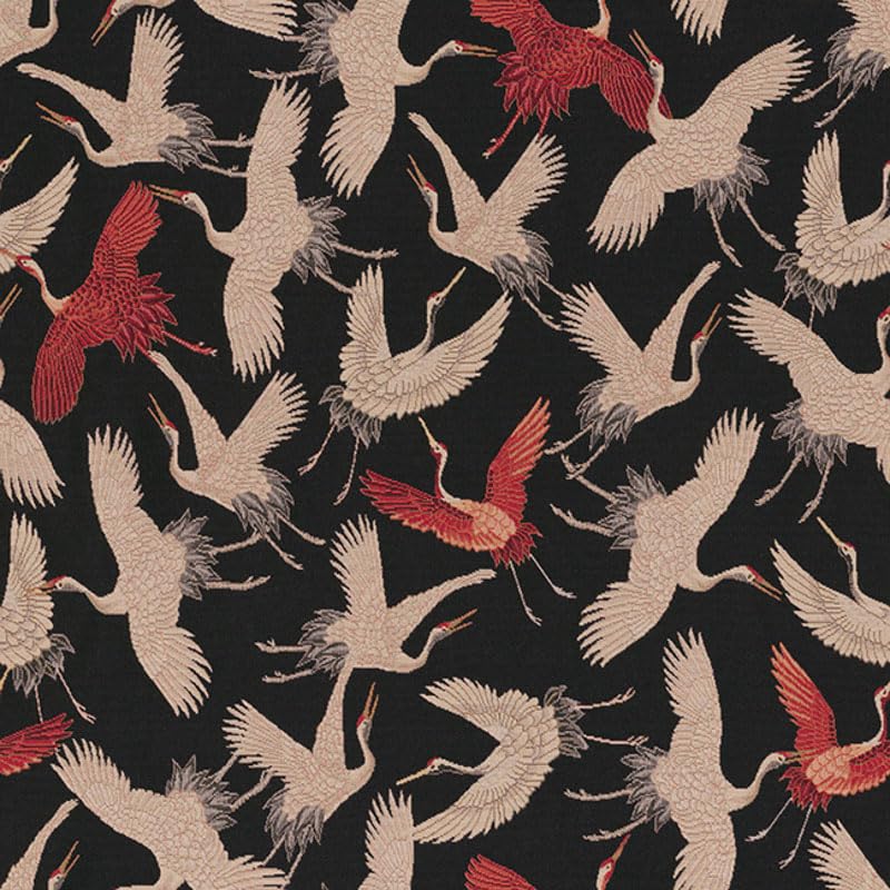 Cojín de tela de gobelín con grullas voladoras, tapizado tejido de alta calidad, para decoración del hogar, 140 cm de ancho, color negro y crema, se vende por metros